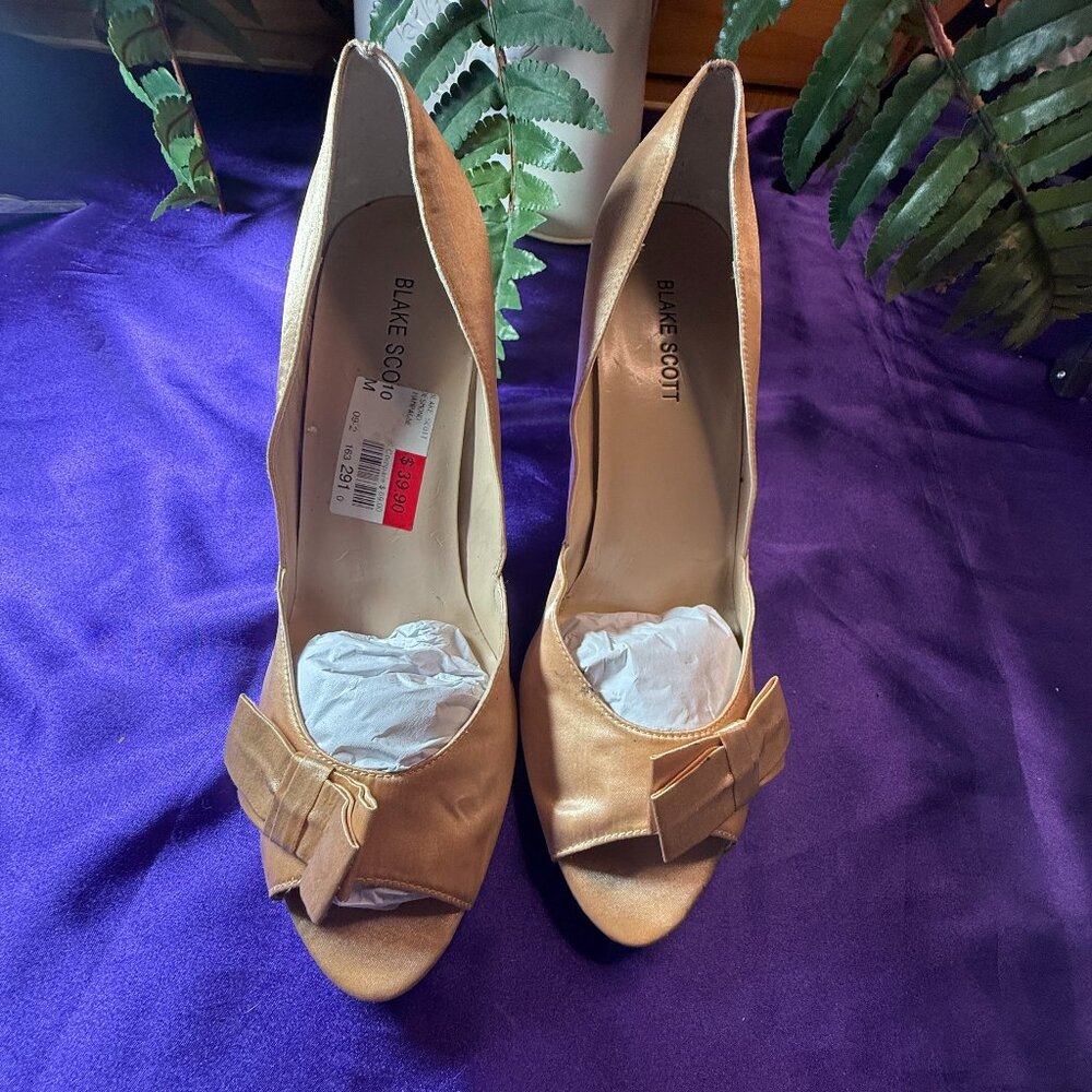 New📌Blake Scott Open Toe Champagne Evening - Formal 4" High Heels with Bow 10M